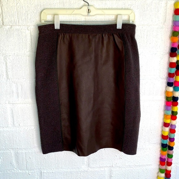 S MaxMara Cashmere Wool Leather Pull On Elastic Skirt sz L - Picture 1 of 5